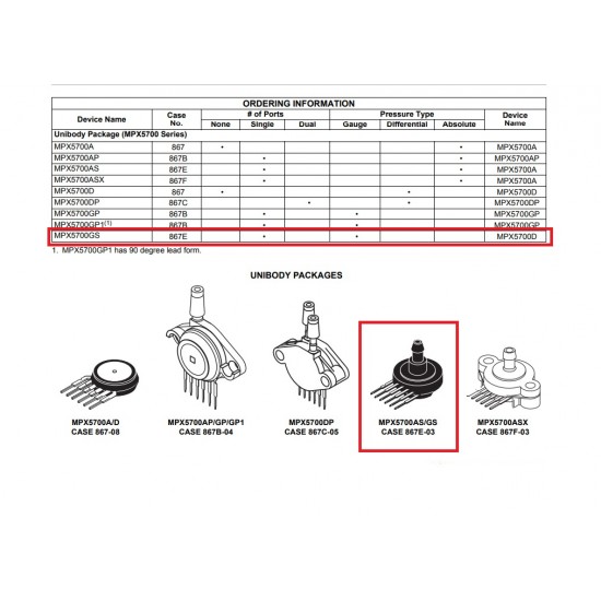 MPX5700GS  MPX5700D Pressure Sensor INTEG 700KPA 1 PCS IN  BOX 